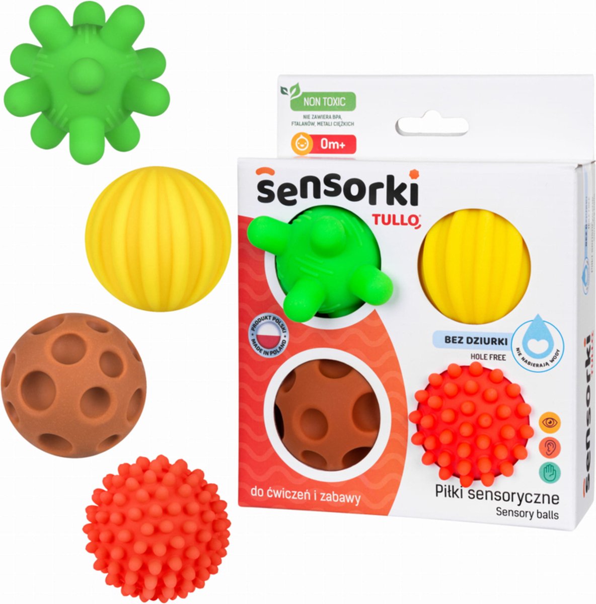 Tullo | Sensorische ballen | zonder gat | Set van 4 | 0m+ 0+ maanden 0+ maanden